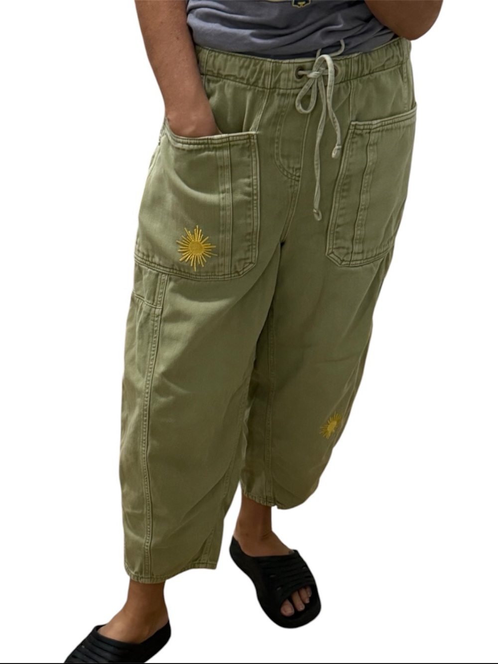 Free People We The Free Embellished Silverton Pull-On Barrel Jeans In Aloe - Picture 4 of 15